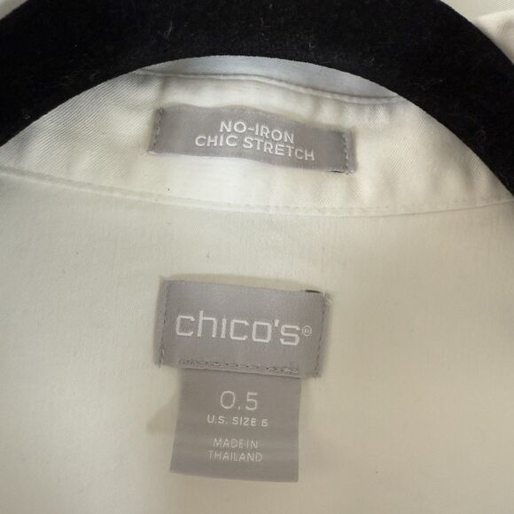 Chico's Button Down Shirt Women's Small 6 White Bell Sleeve 3/4 Sleeve Collared - Picture 6 of 10
